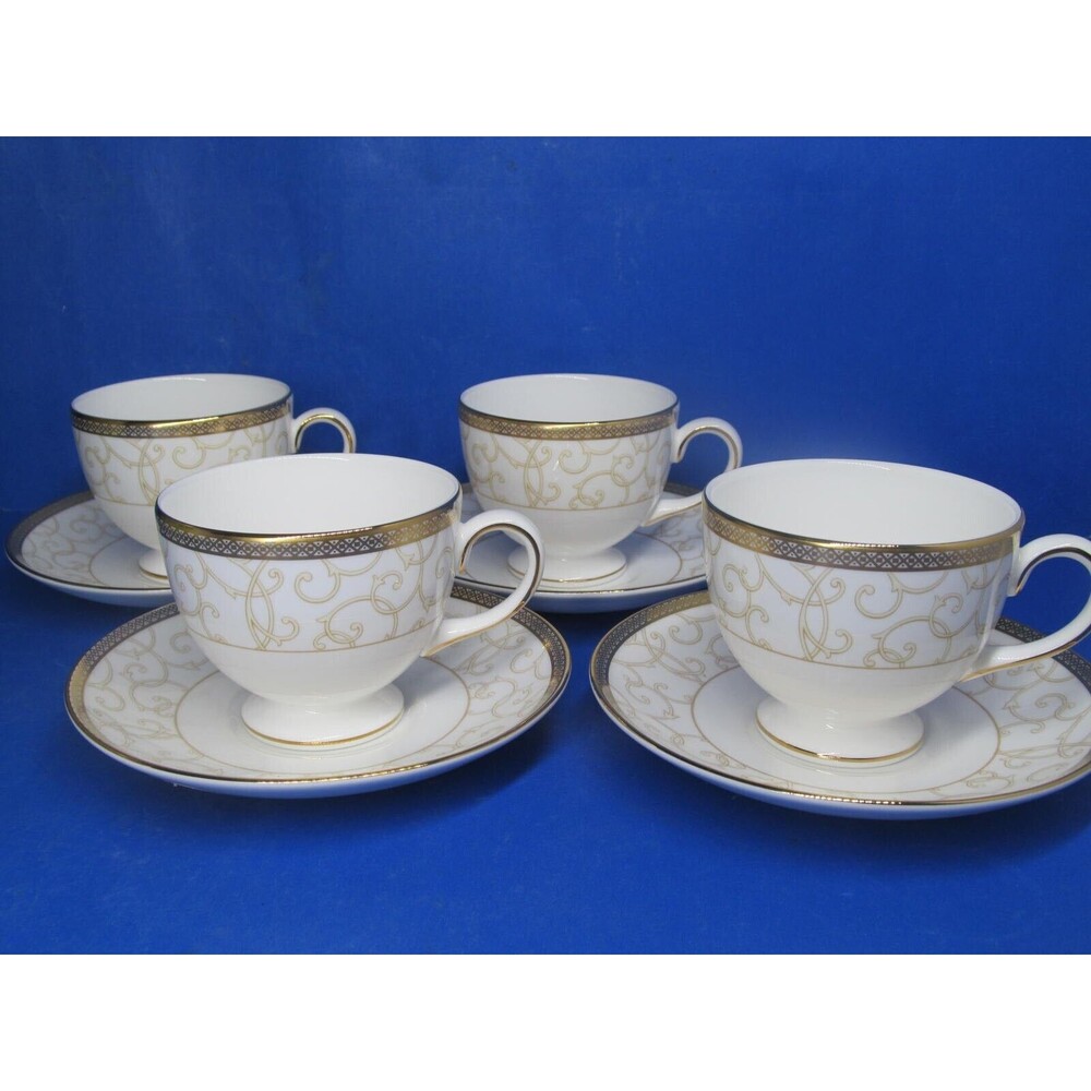 Wedgwood  Celestial Gold Cup and Saucer 4 Sets Pristine condition